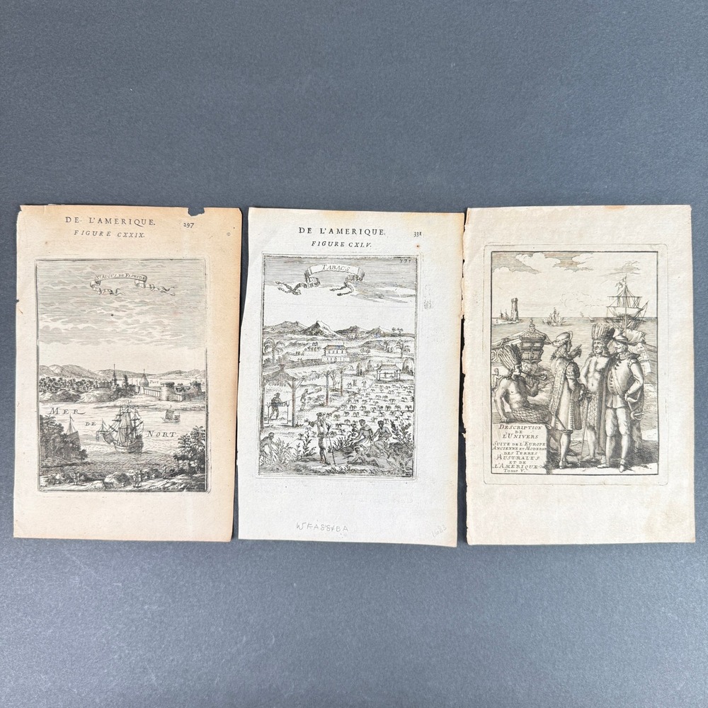 Antique 17th-century French Copperplate Engravings St Augustine Florida Tobacco